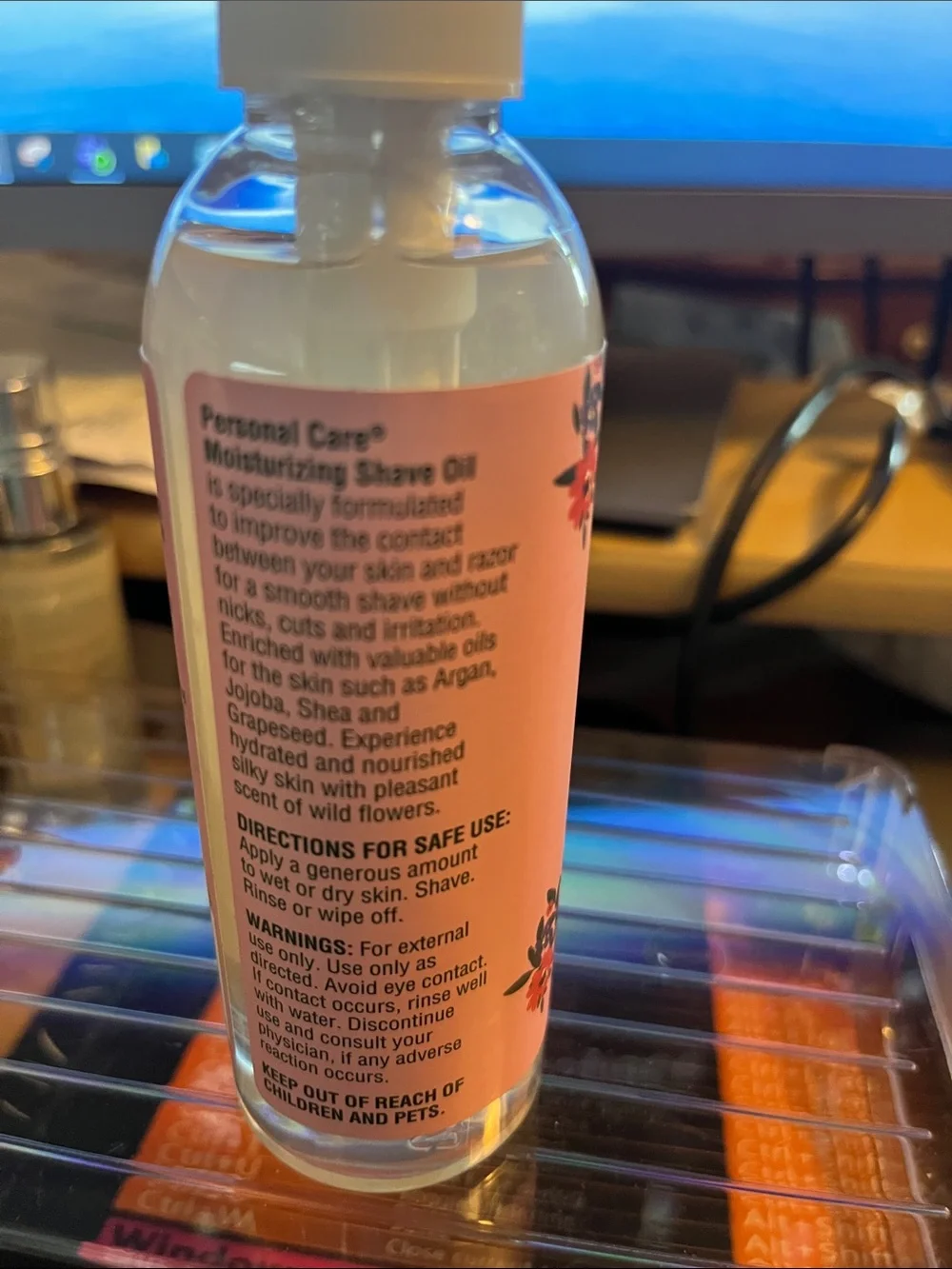 Personal Care Moisturizing Shave Oil - Pink Floral Bottle